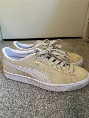 Puma Women's Beige Suede Low-Top Sneakers with White Formstripe